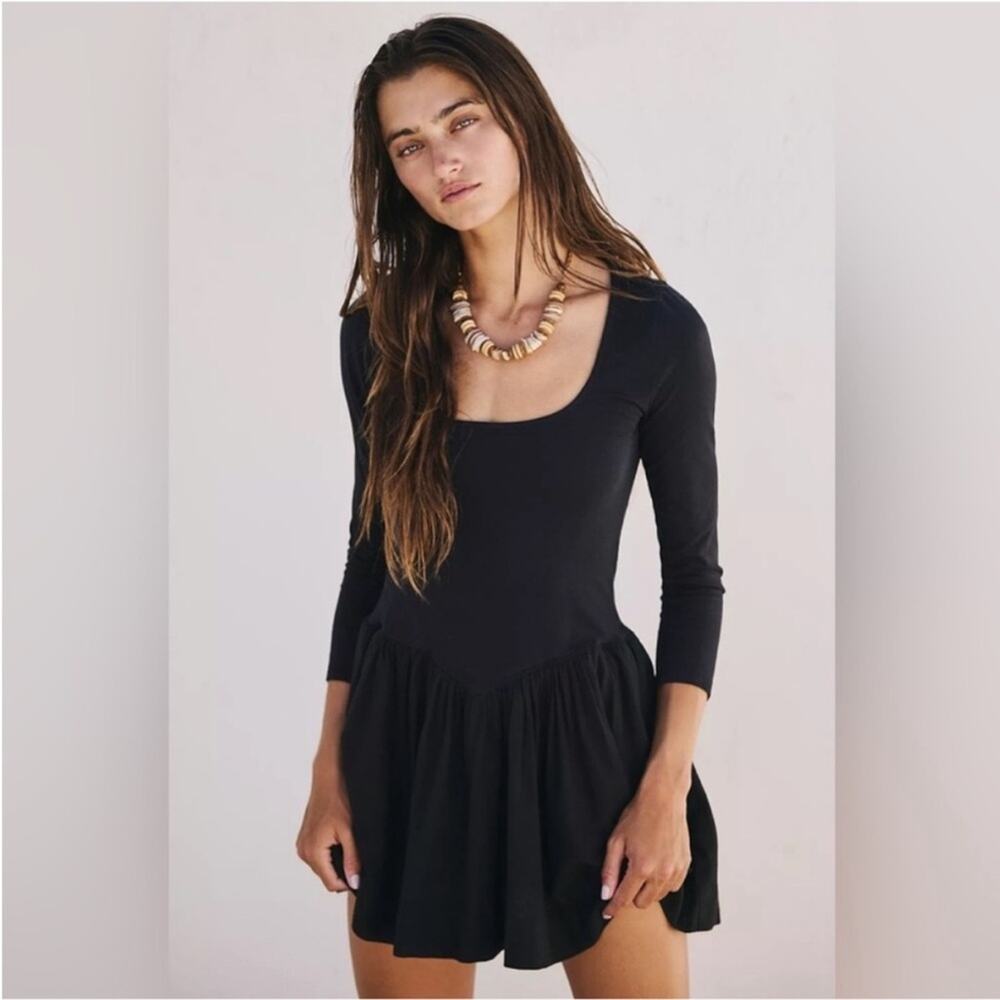 Free People Onda Drop-Waist Long-Sleeve Mini S